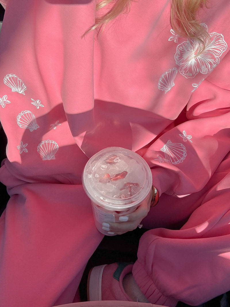 Hibiscus Pink Tropical Embroider Sweatshirt