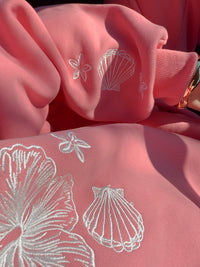 Hibiscus Pink Tropical Embroider Sweatshirt
