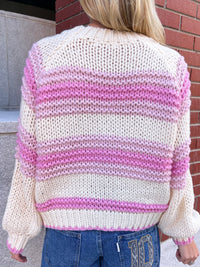 Chunky Pink Button Up Cardigan Sweater