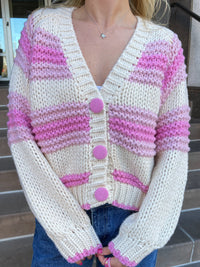 Chunky Pink Button Up Cardigan Sweater