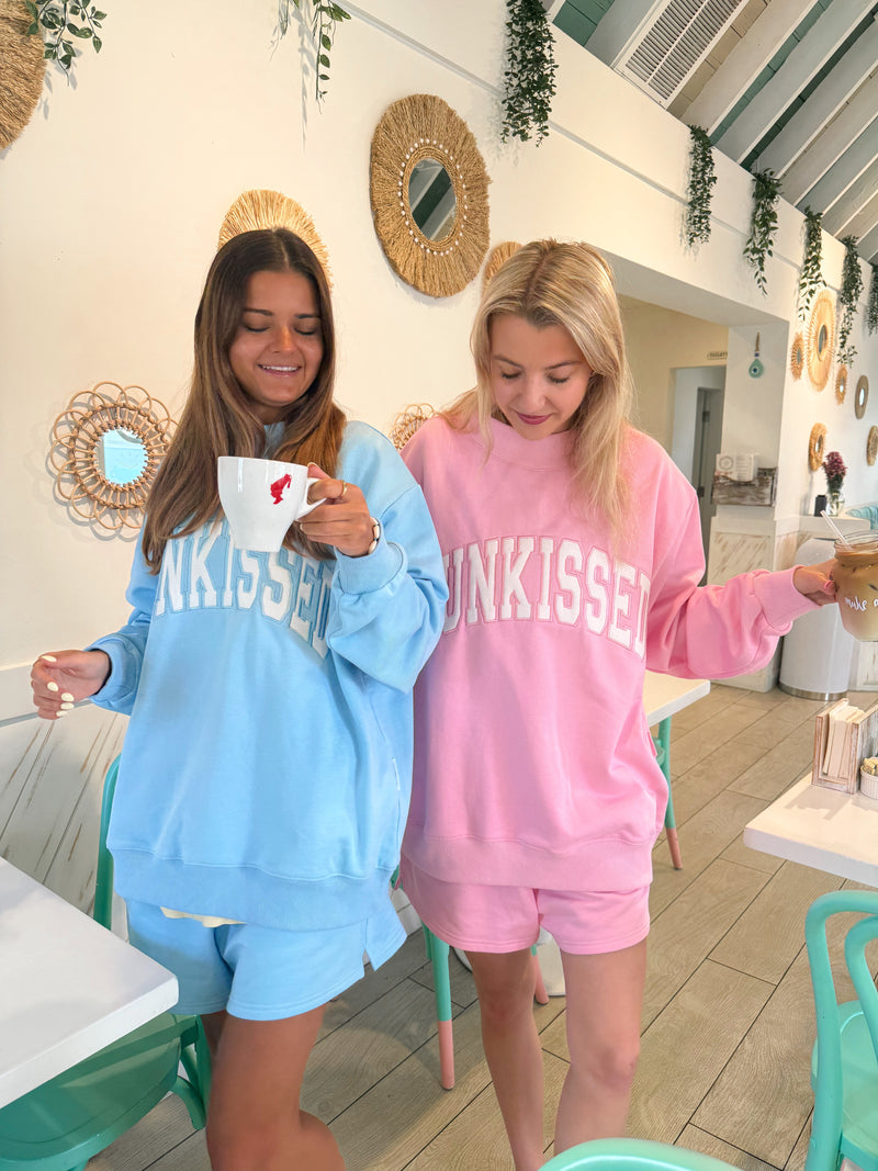 Berry Blue Varsity Sunkissed Embroidered Mockneck Sweatshirt 100% Cotton