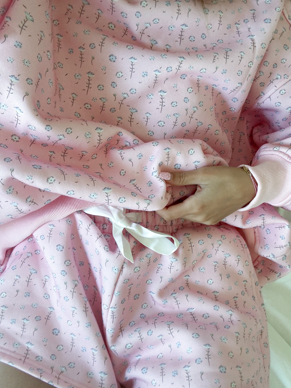 Light Pink Ditsy Blue Floral Sweat Shorts