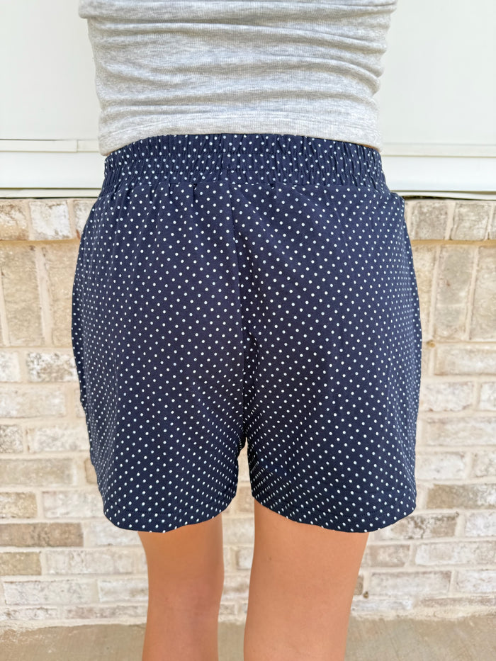 Navy Blue Polka Dot Loungewear Shorts