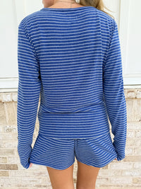 Striped Soft Button Loungewear Long Sleeve Top