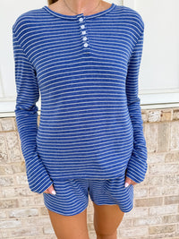 Striped Soft Button Loungewear Shorts