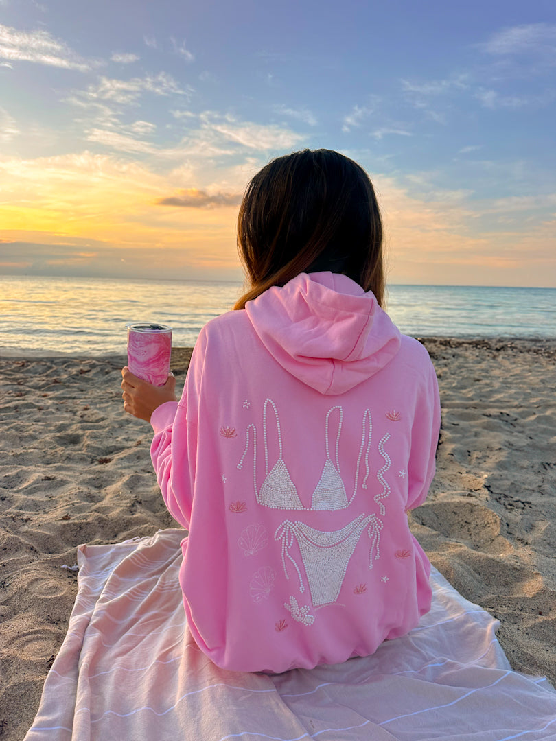 Lottie Pink Bikini Beaded Ocean Oversized Hoodie 100% Cotton