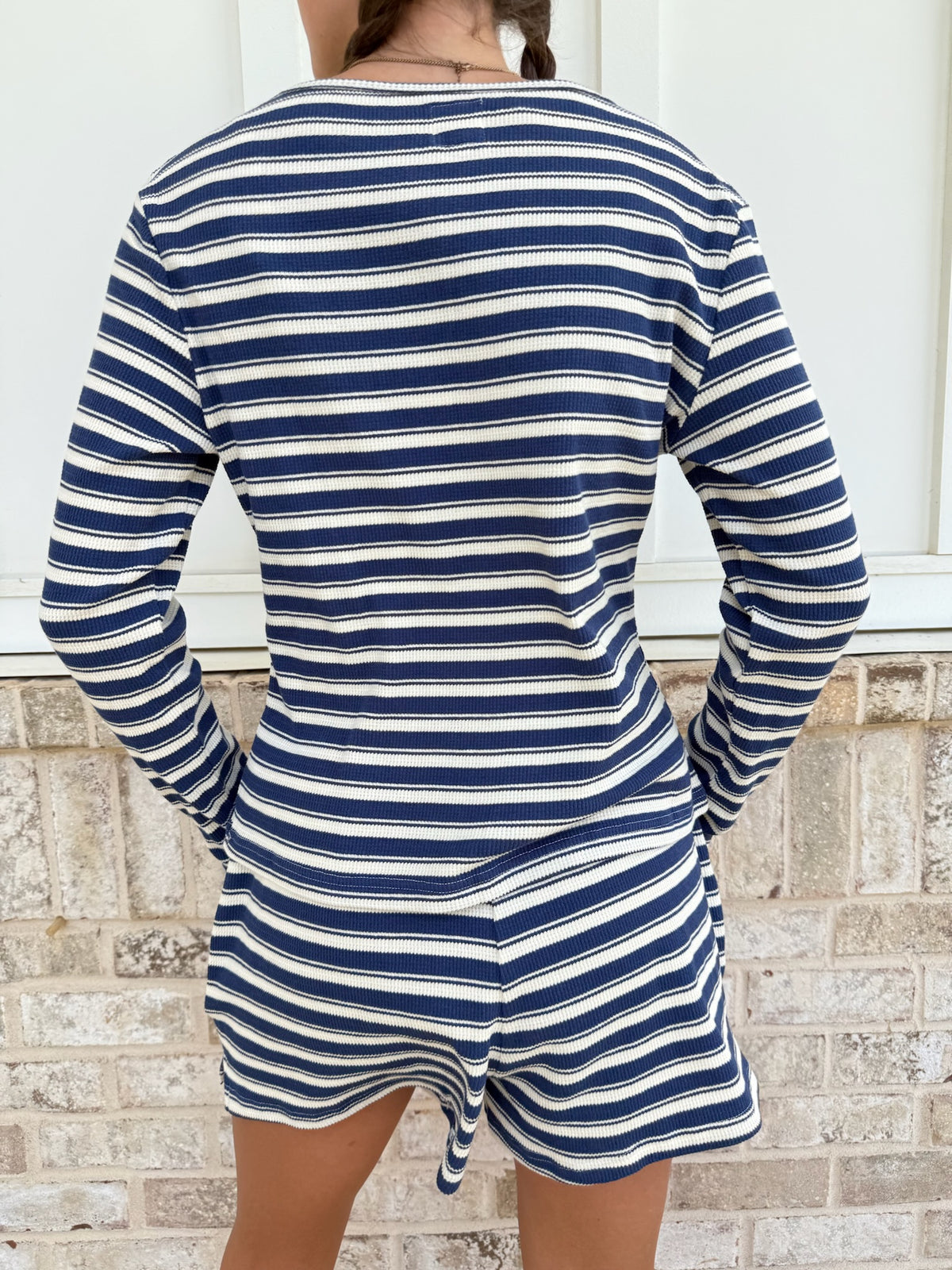 Striped Knit Loungewear Long Sleeve Top
