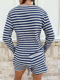 Striped Knit Loungewear Long Sleeve Top