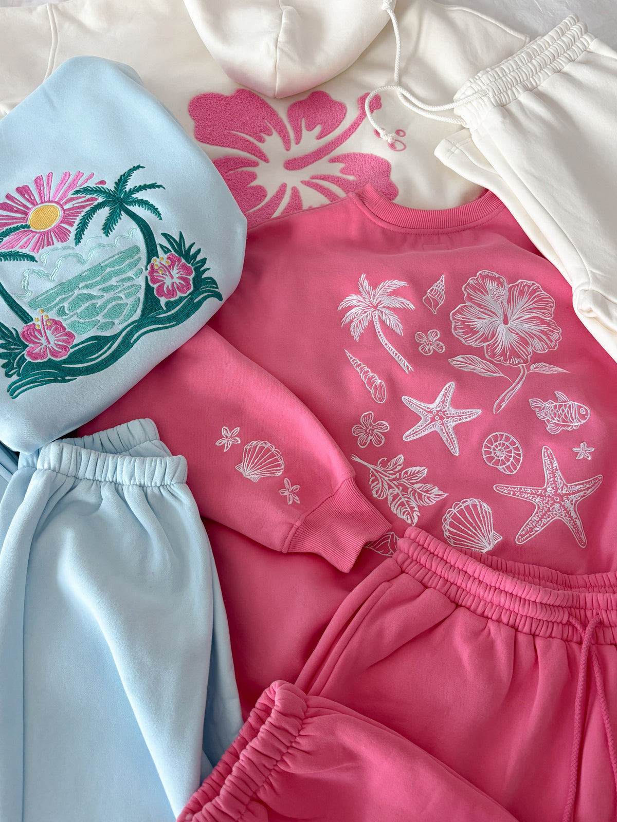 Hibiscus Pink Tropical Embroider Sweatshirt