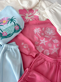 Hibiscus Pink Tropical Embroider Sweatshirt