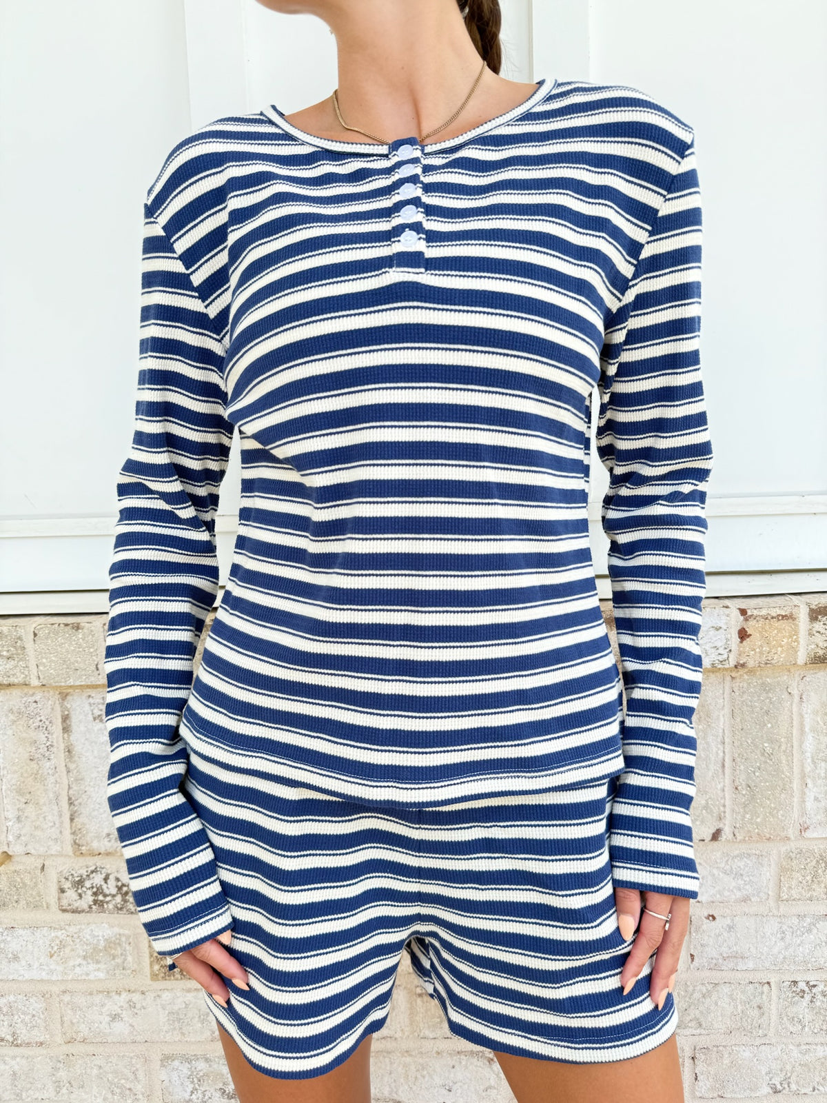 Striped Knit Loungewear Long Sleeve Top