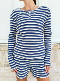 Striped Knit Loungewear Long Sleeve Top
