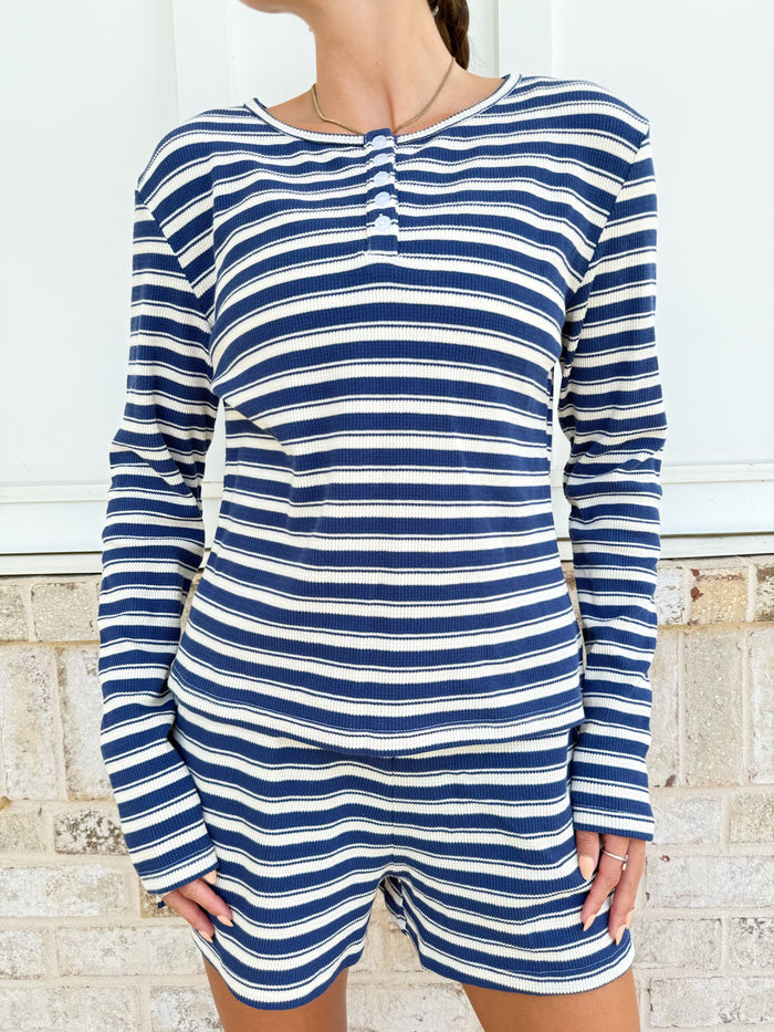Striped Knit Loungewear Long Sleeve Top