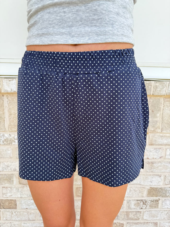 Navy Blue Polka Dot Loungewear Shorts