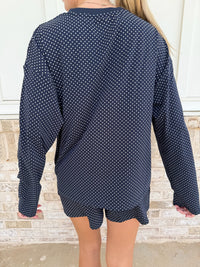 Navy Blue Polka Dot Loungewear Long Sleeve Top
