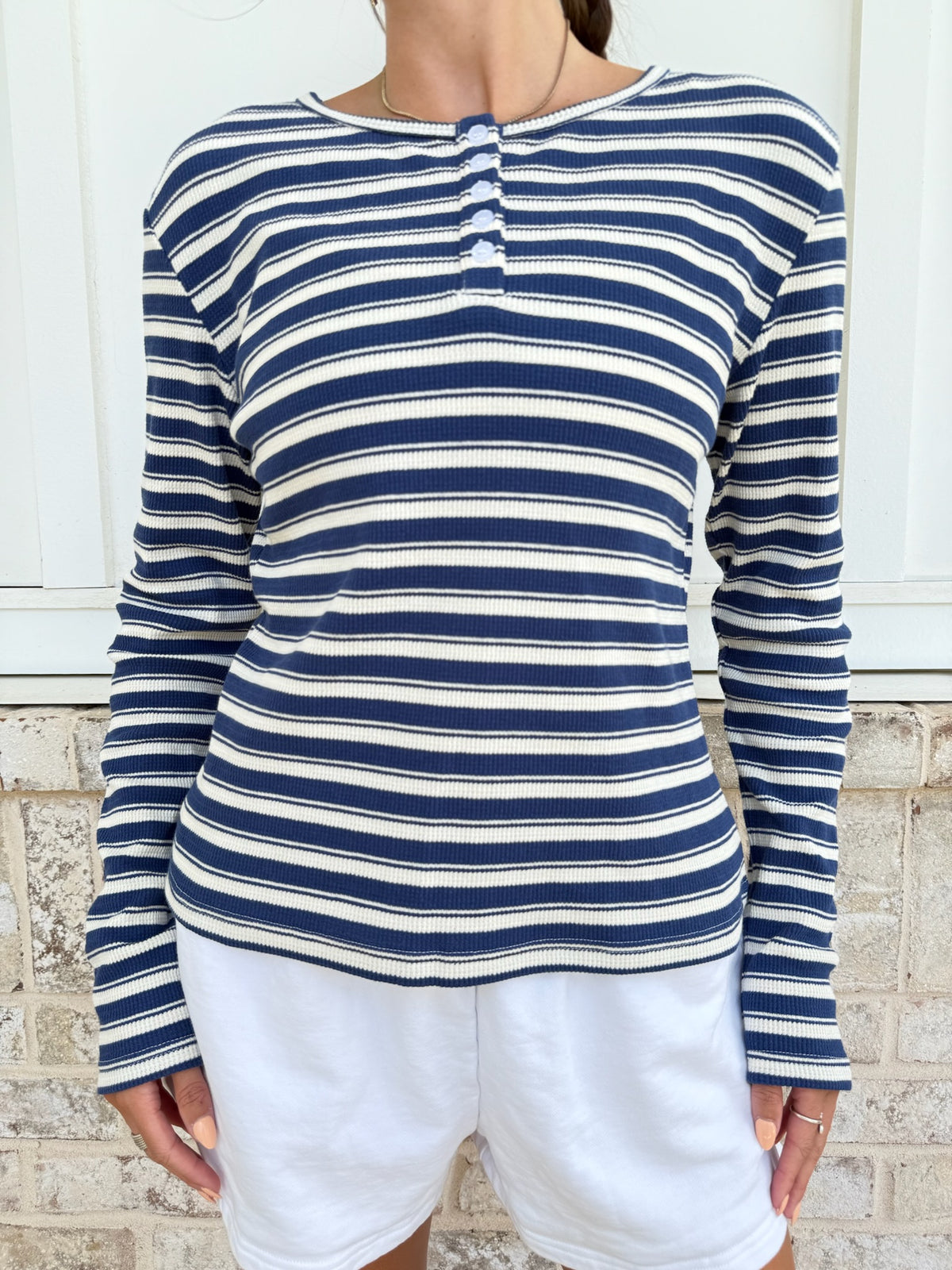 Striped Knit Loungewear Long Sleeve Top