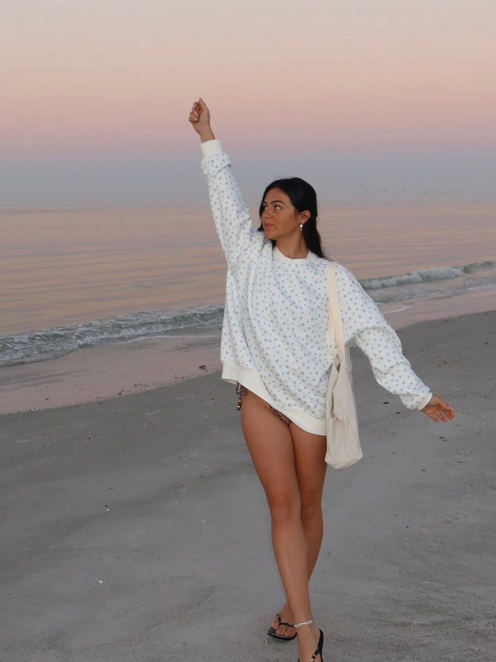 White Lilo Blue Floral Sweatshirt