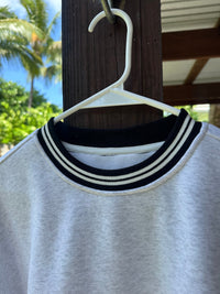 Blank Pearl Grey And Black Preppy Crew Sweatshirt
