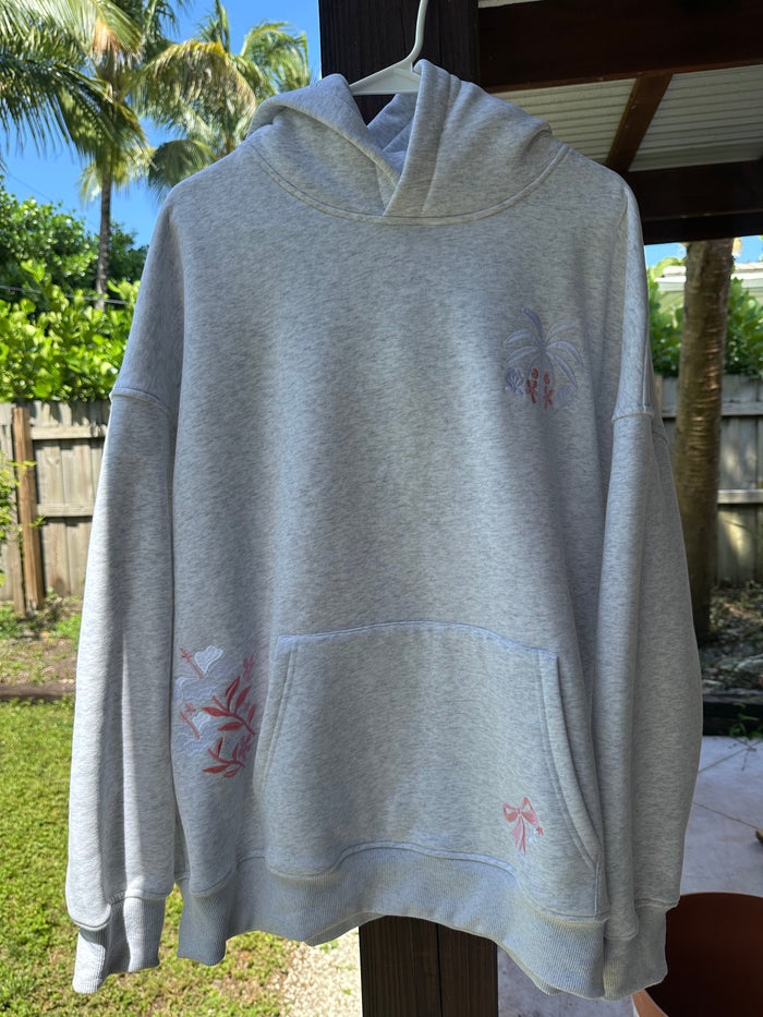 Pearl Grey Tropical Palms Hoodie