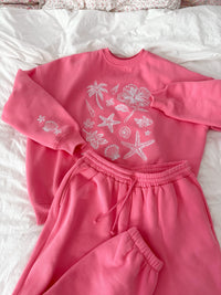 Hibiscus Pink Tropical Embroider Sweatshirt