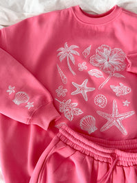 Hibiscus Pink Tropical Embroider Sweatshirt
