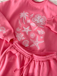 Hibiscus Pink Tropical Embroider Sweatshirt