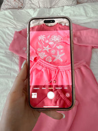 Hibiscus Pink Tropical Embroider Sweatshirt