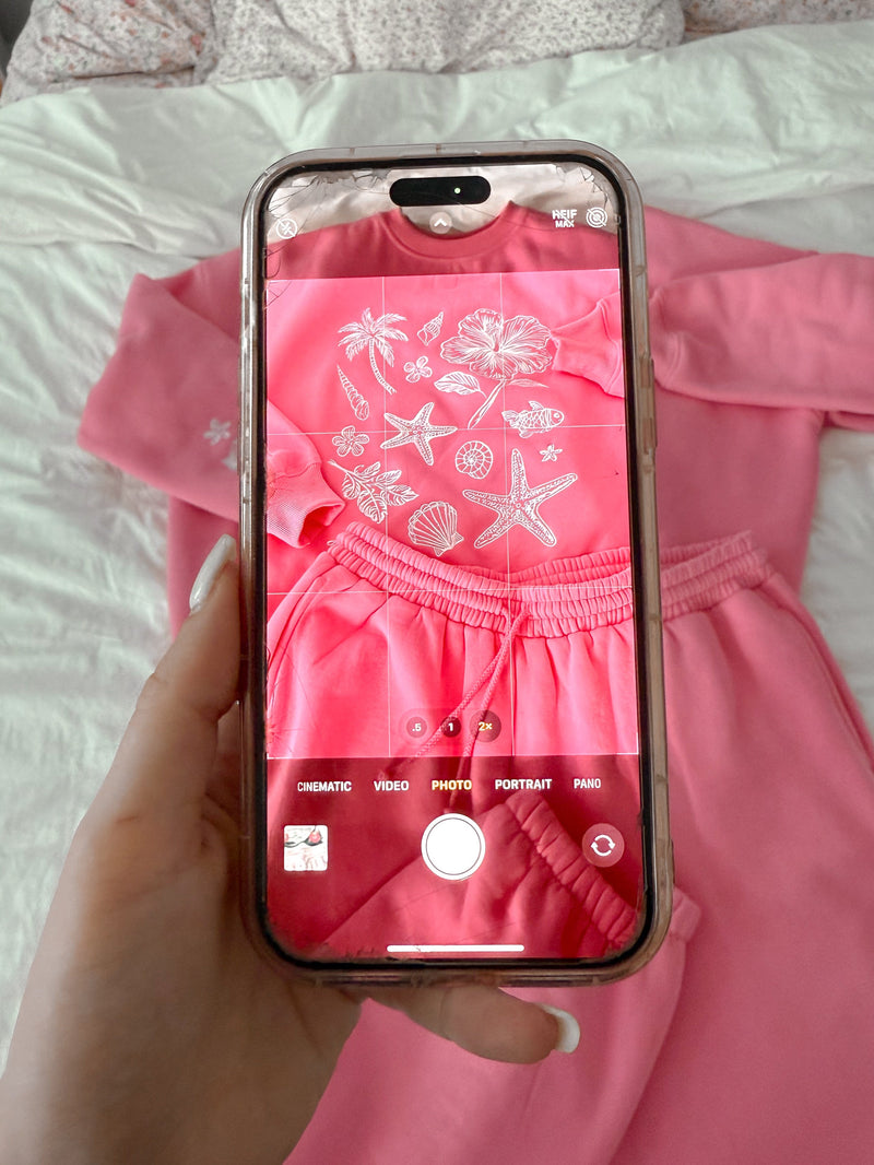 Hibiscus Pink Tropical Embroider Sweatshirt