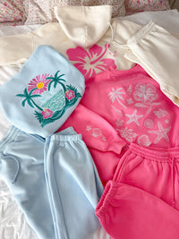 Hibiscus Pink Tropical Embroider Sweatshirt