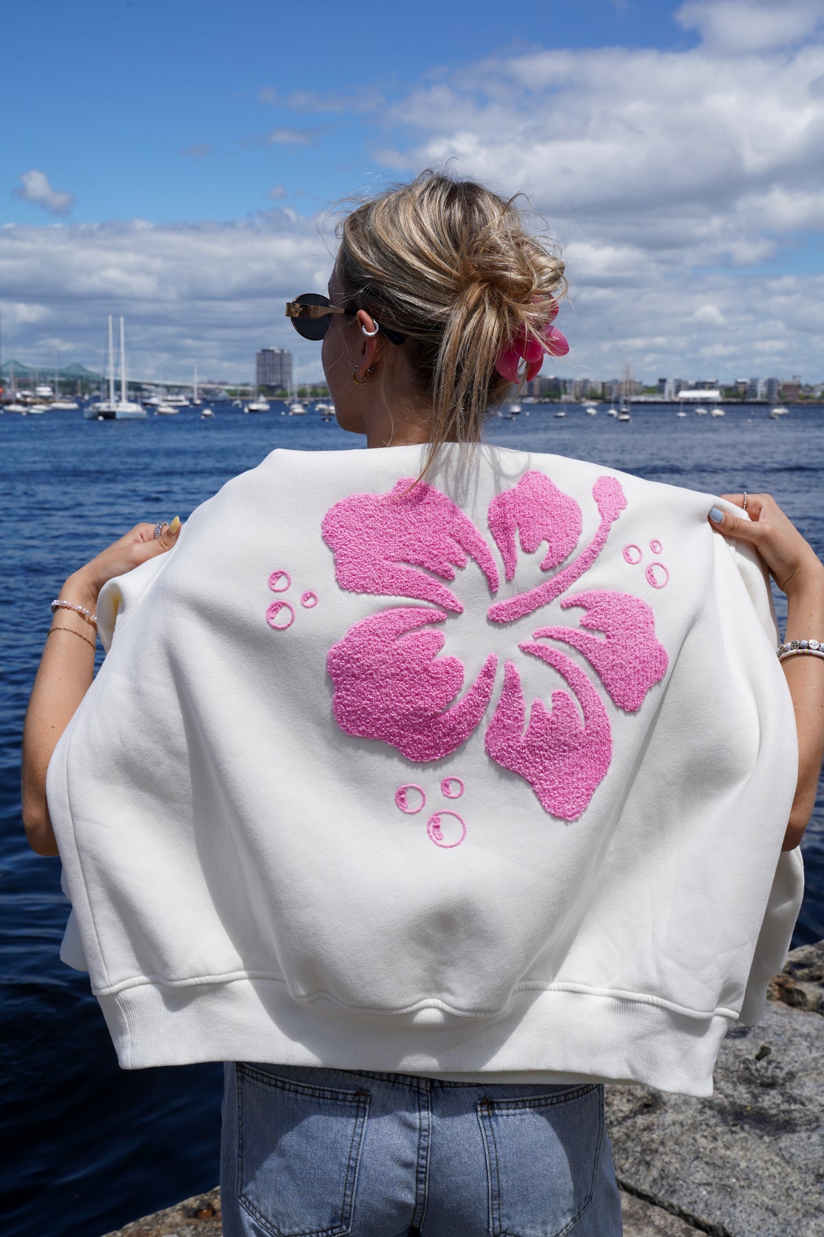 Ivory Hibiscus Flower Sweatshirt