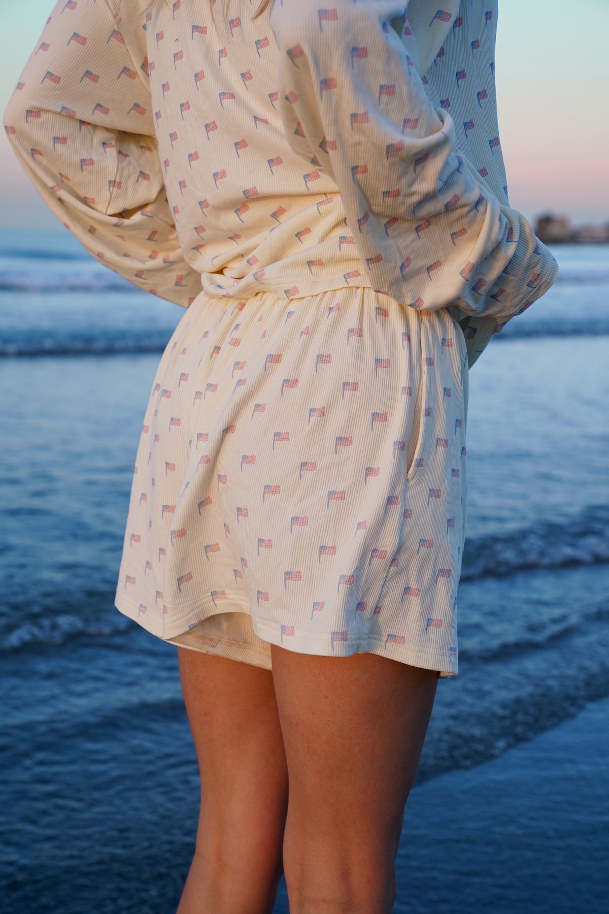 Pale Yellow American Flag Pajama Pattern Shorts