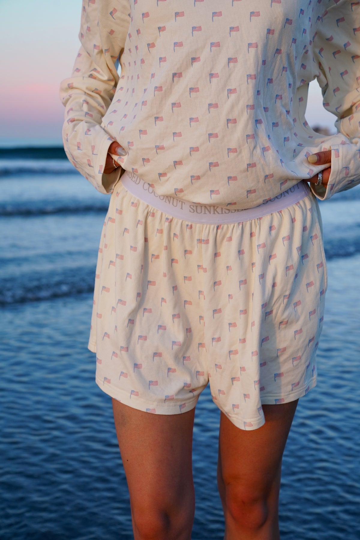 Pale Yellow American Flag Pajama Pattern Shorts