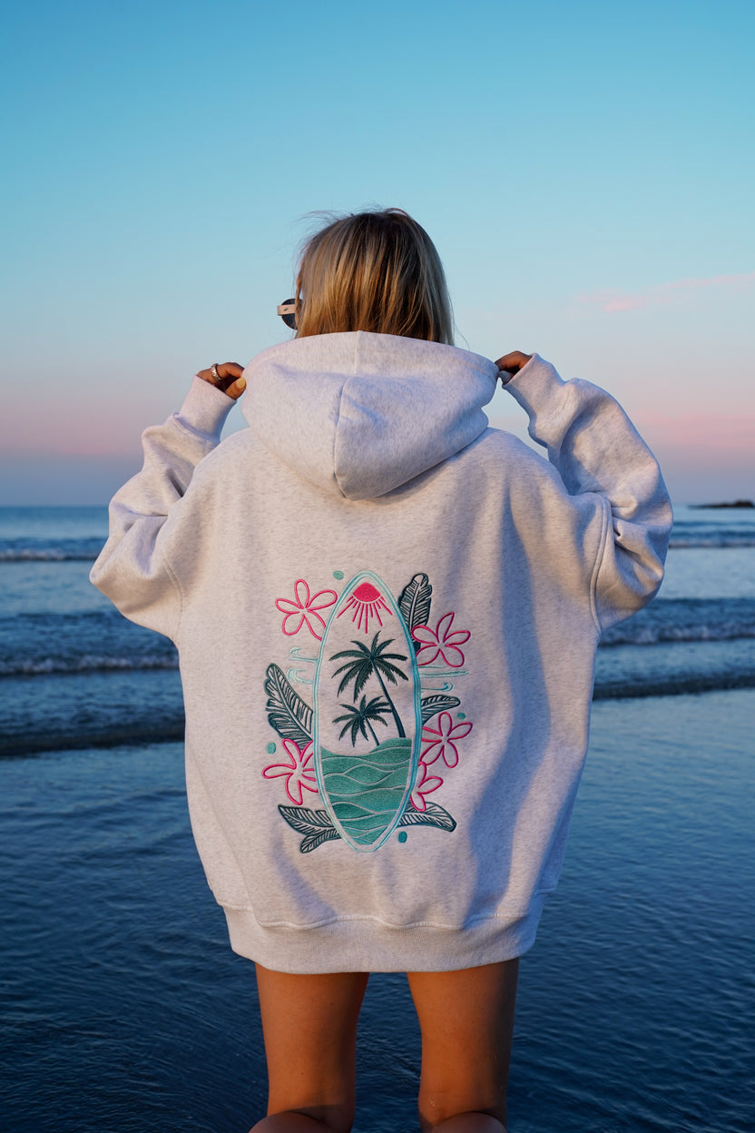 Pearl Grey Surfing The Waves Embroider Sweatshirt