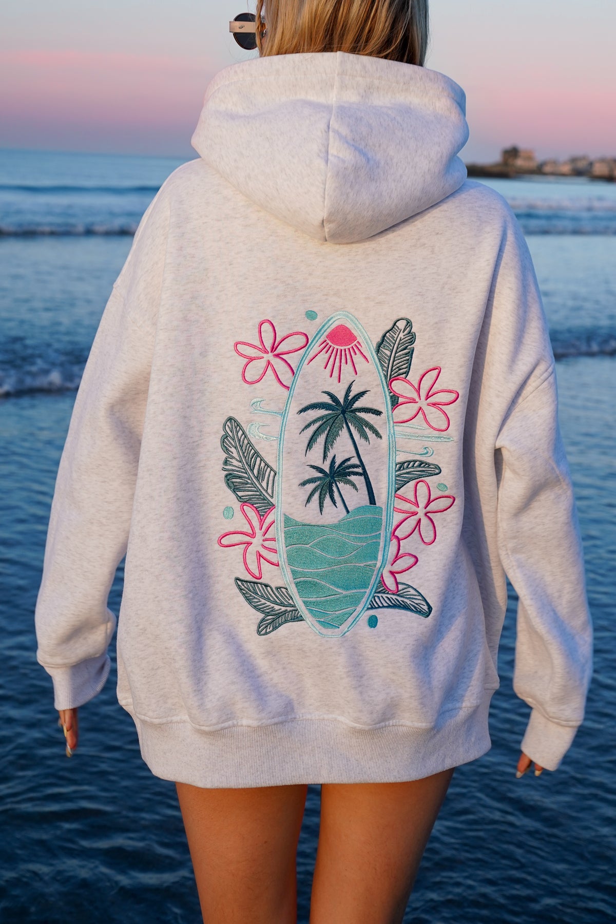 Pearl Grey Surfing The Waves Embroider Hoodie – Sunkissedcoconut