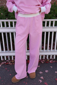 Dark Pink and White Big Striped Sweatpants