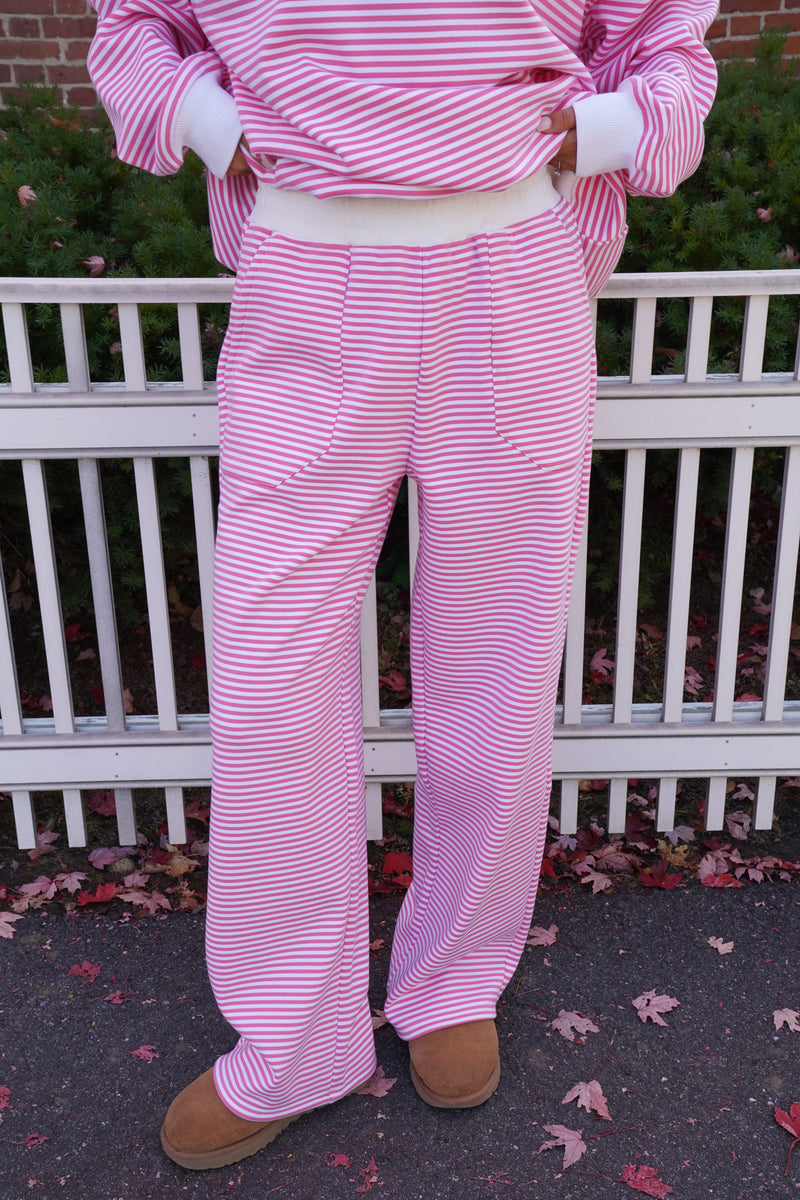 Dark Pink and White Big Striped Sweatpants
