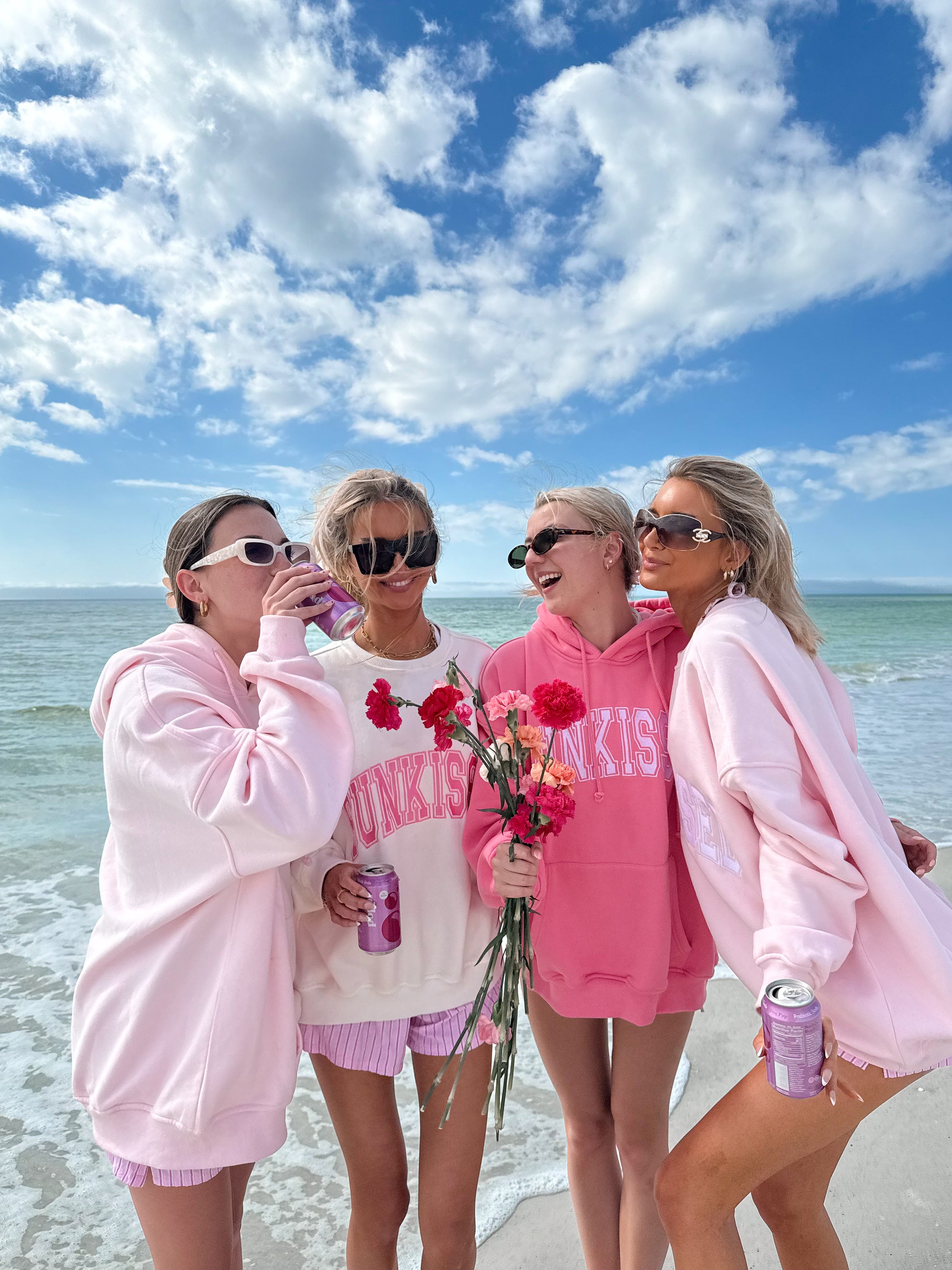 Ivory and Hibiscus Pink Varsity Embroider Sweatshirt