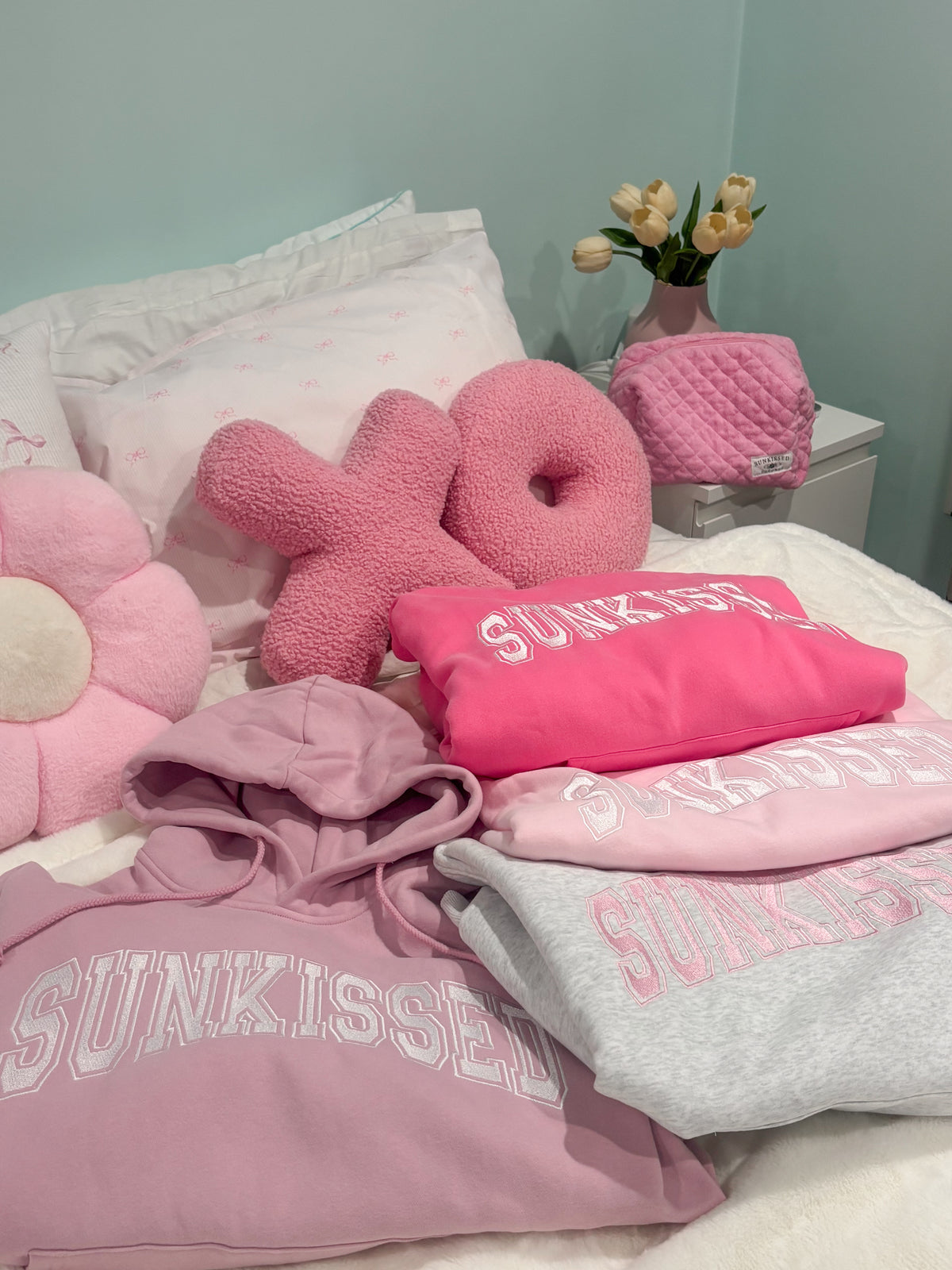 Hibiscus Pink Sunkissed Varsity Embroider Hoodie