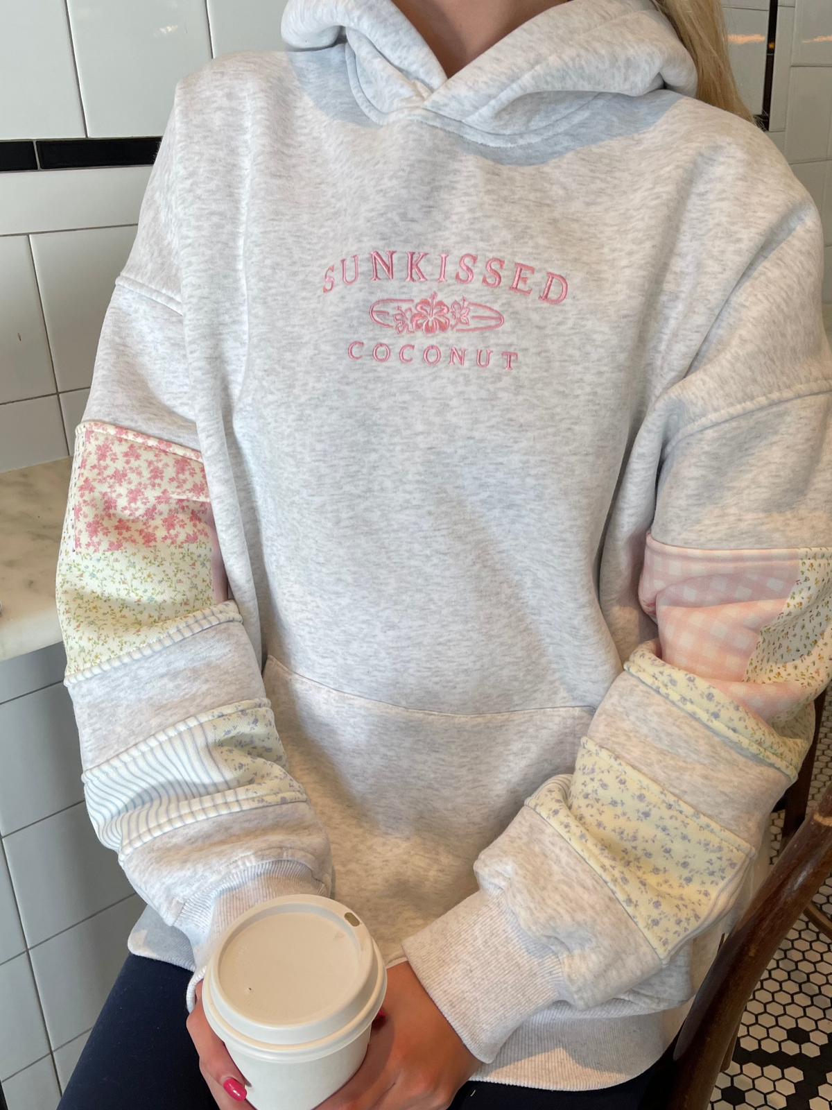 Sunkissedcoconut Quilted Pastel Embroidered Hoodie