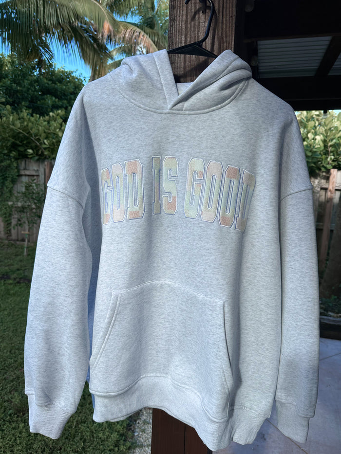 God Is Good Quilted Pastel Embroidered Hoodie
