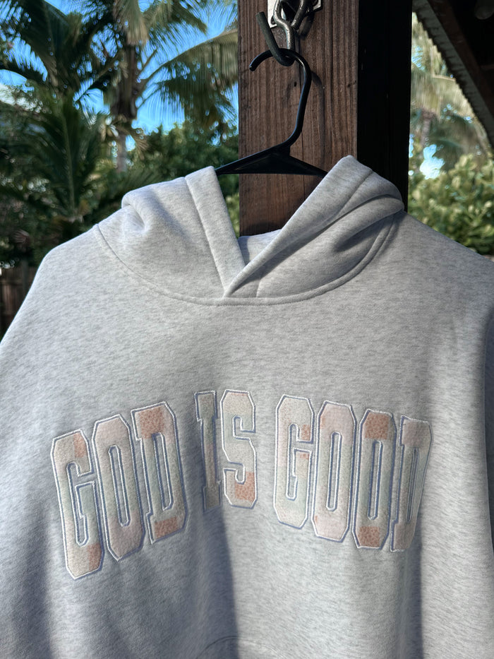 God Is Good Quilted Pastel Embroidered Hoodie