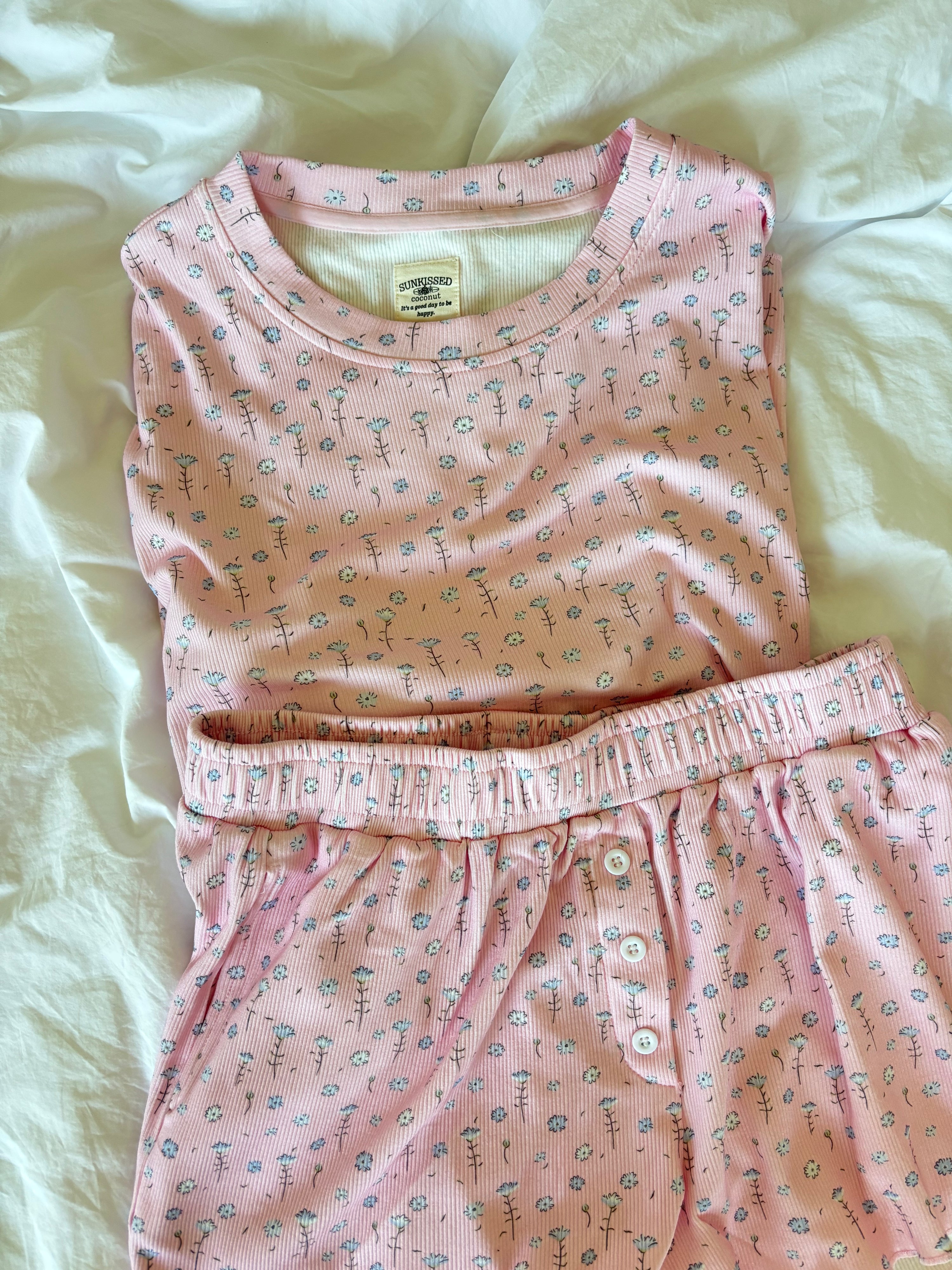Light Pink Ditsy Blue Floral Pajama Shorts