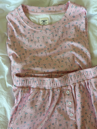 Light Pink Ditsy Blue Floral Short Sleeve Pajama Top