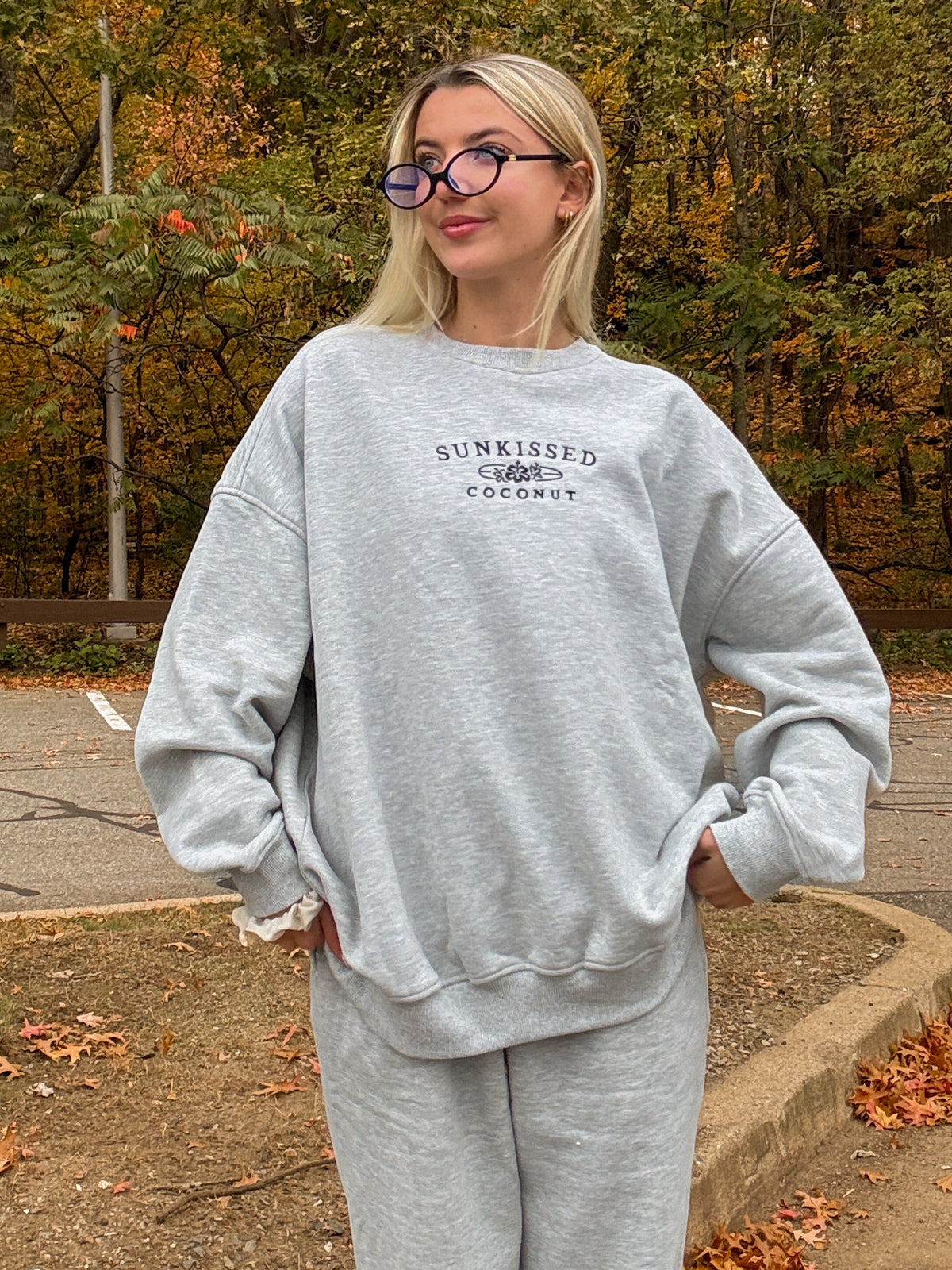 Afternoon Grey Sunkissedcoconut Embroider Sweatshirt
