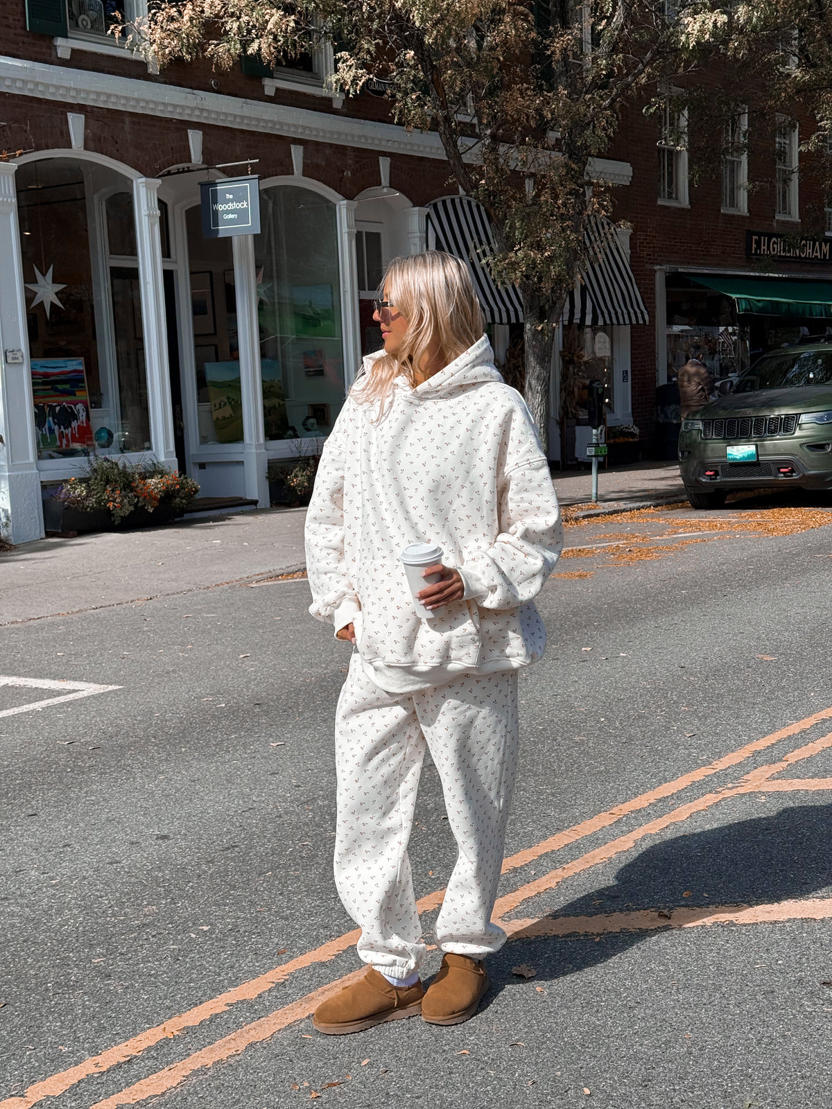 Blank Ivory Cherries All Over Jogger Sweatpants