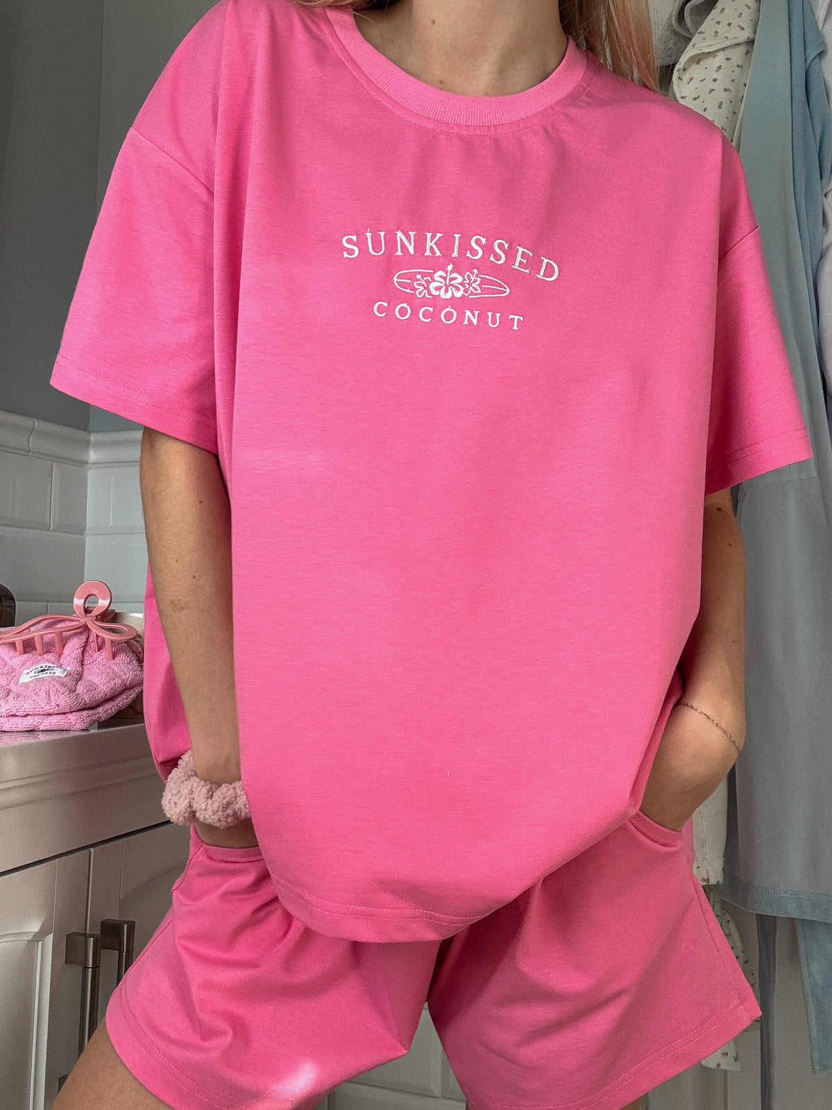 Malibu Pink Basic Watercolor Embroider Tee
