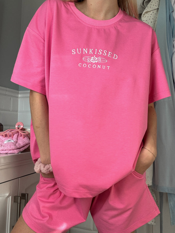 Malibu Pink Basic Watercolor Embroider Tee
