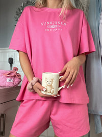 Malibu Pink Basic Watercolor Embroider Tee