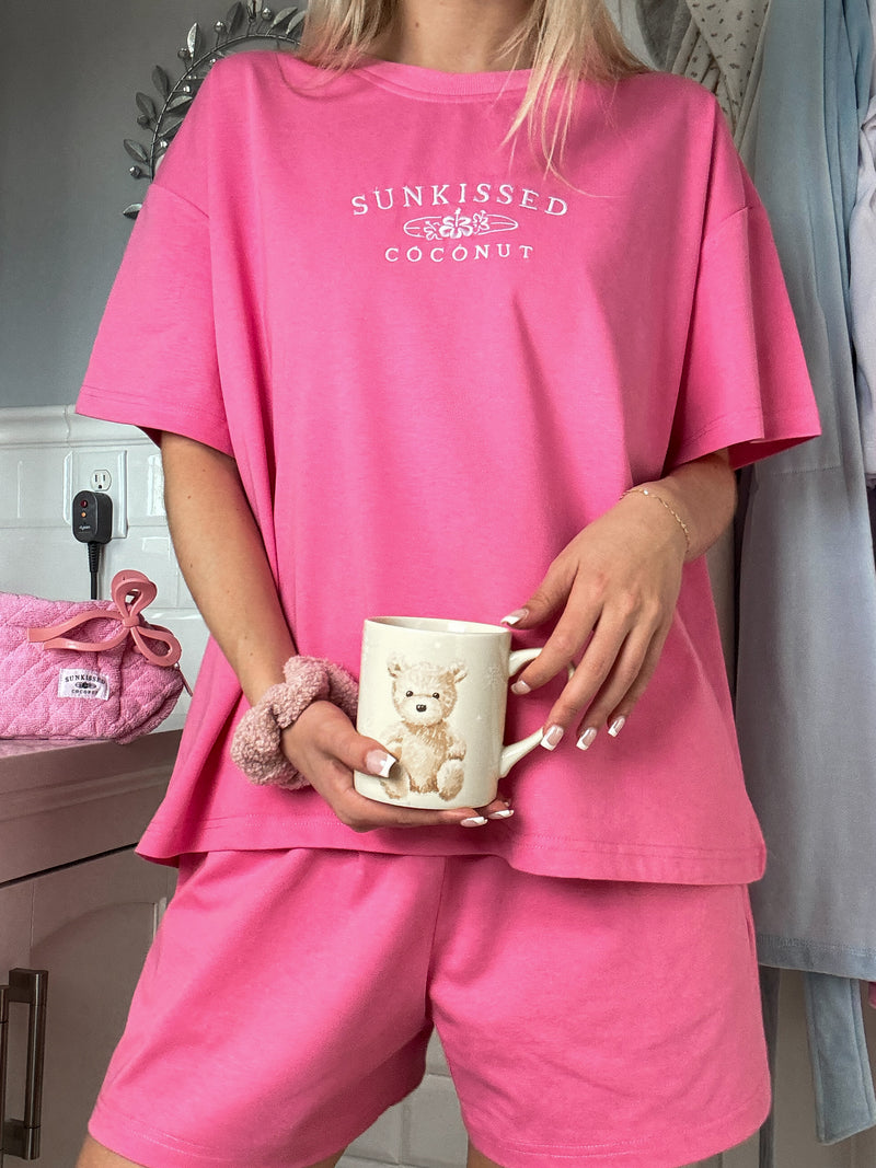 Malibu Pink Basic Watercolor Embroider Tee