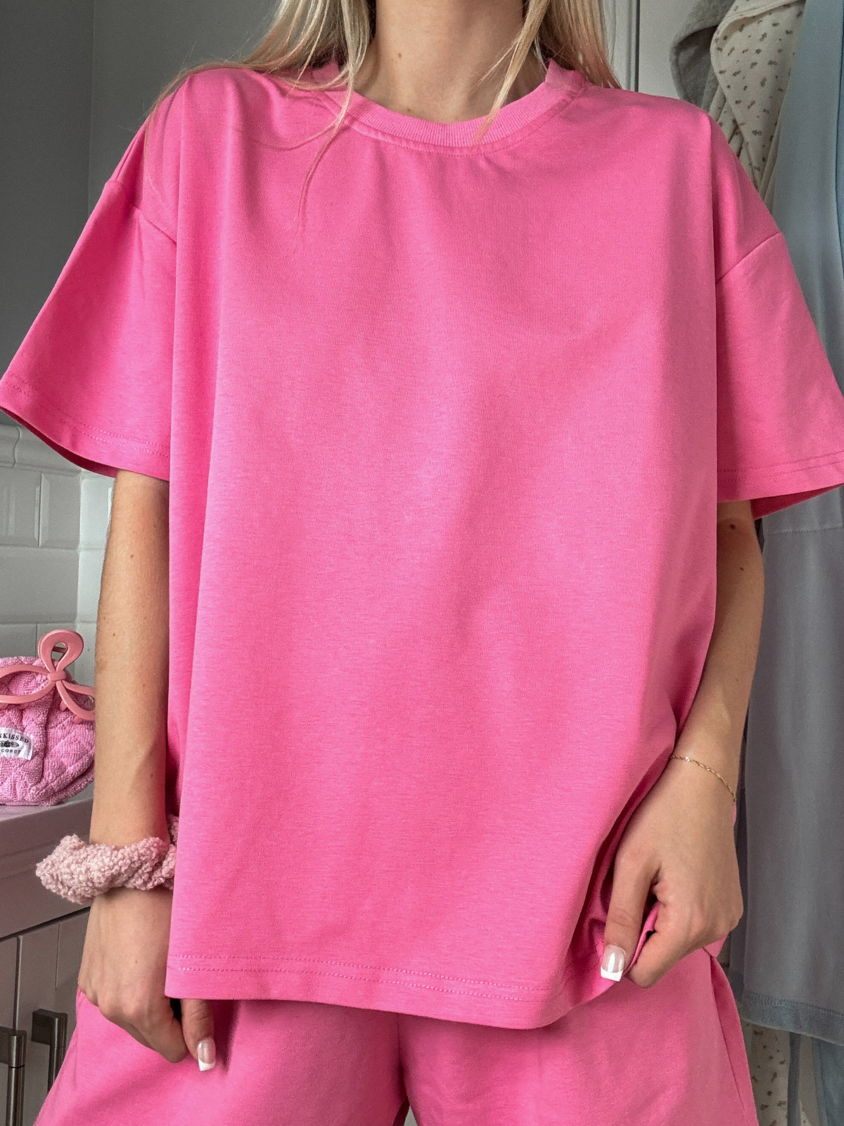 Malibu Pink Basic Slightly Cropped Blank Tee
